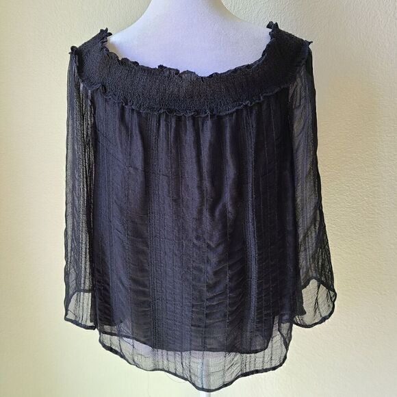 American Eagle Sheer Whimsigoth Top Small Goth Fairy Boho Black Bell Sleeve - Picture 2 of 12